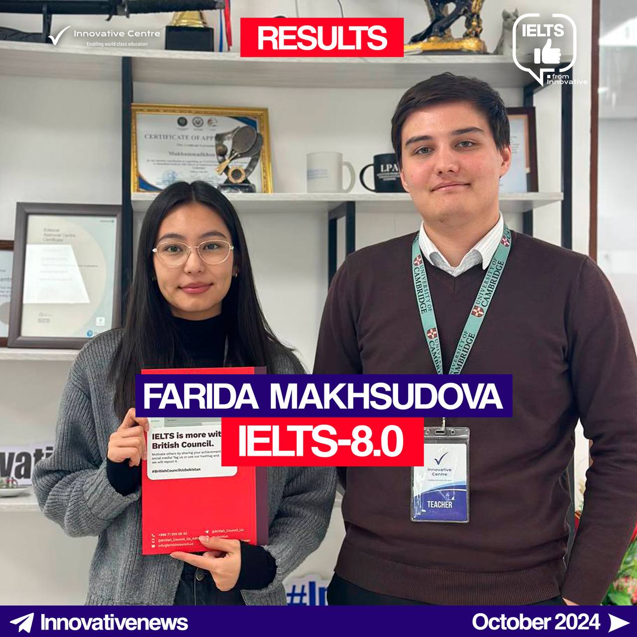 Farida Makhsudova IELTS 8.0 Result